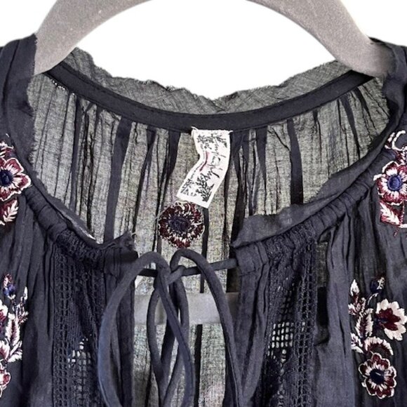 Free People Chasin Spring Maxi Bodysuit Black Dress Button Floral Embroidered S - Picture 7 of 16